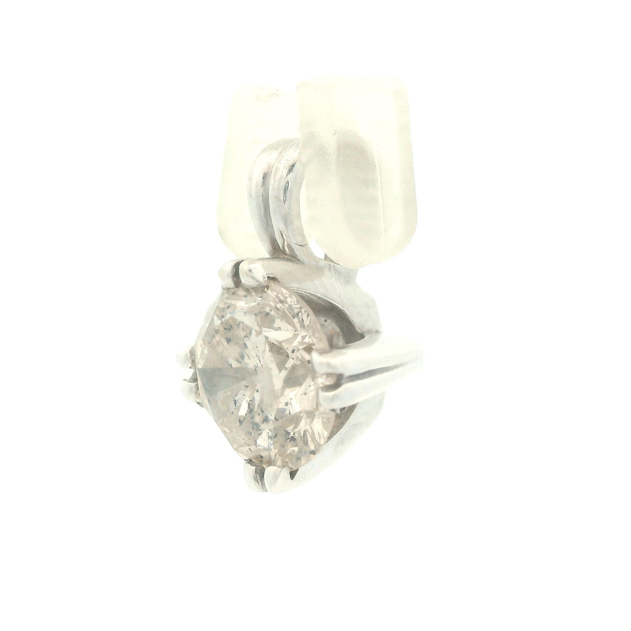 Pendentif contemporain en or blanc 14k avec diamant solitaire et rapport Pour femmes en vente