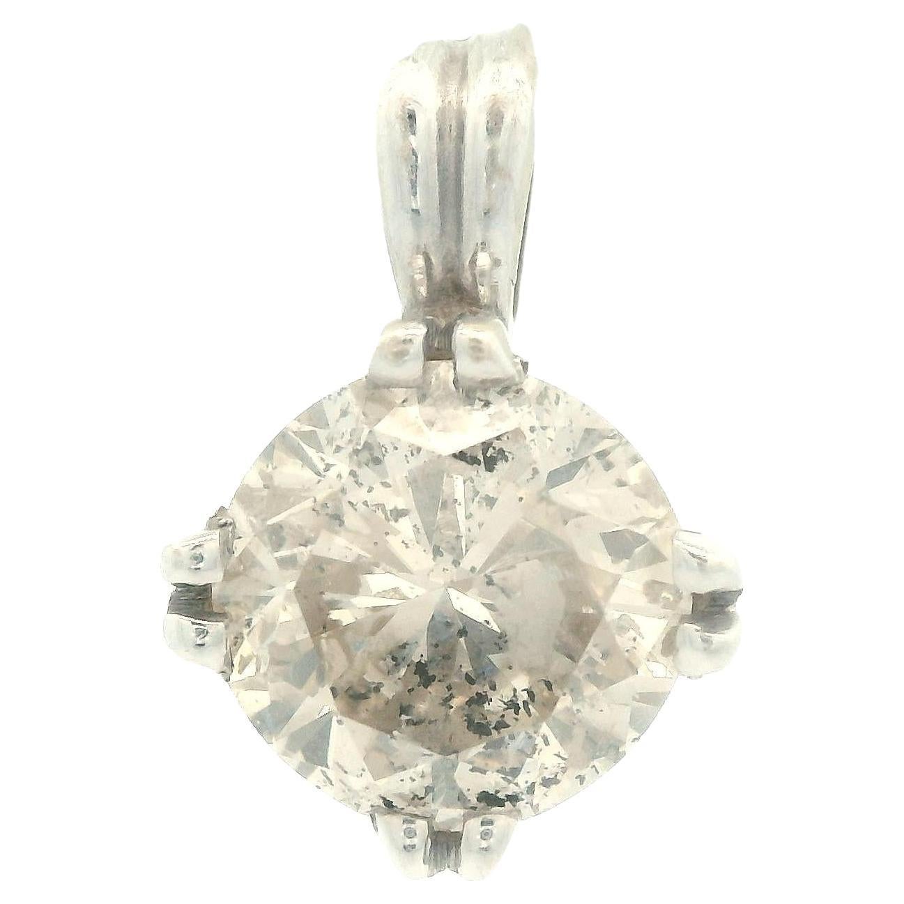 Contemporary 14k White Gold Solitaire Diamond Pendant w/ report
