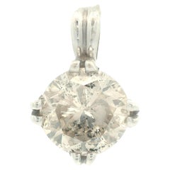 Contemporary 14k White Gold Solitaire Diamond Pendant w/ report