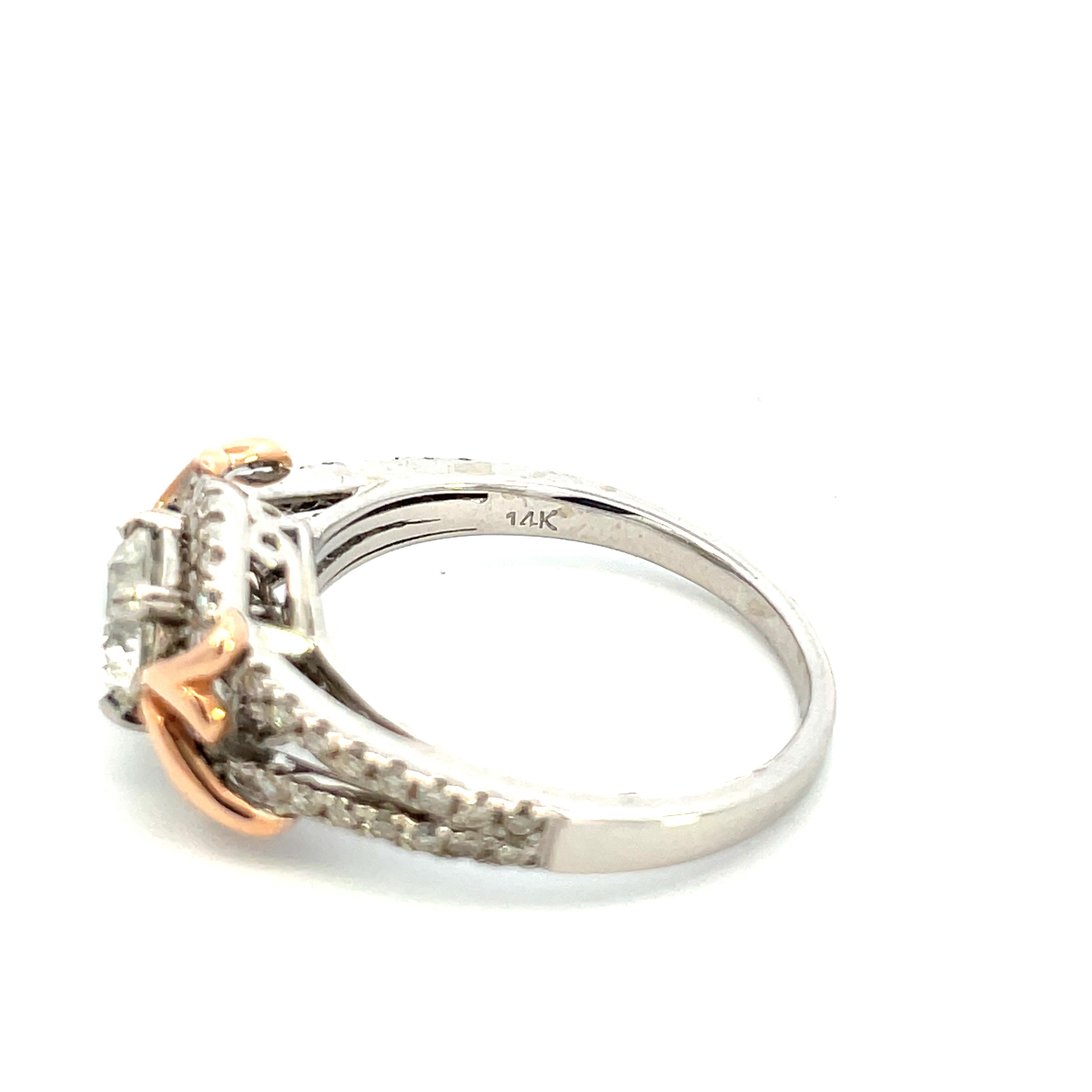 Women's or Men's Contemporary 14K White/Rose Gold Diamond Halo Split Shank Ring  For Sale