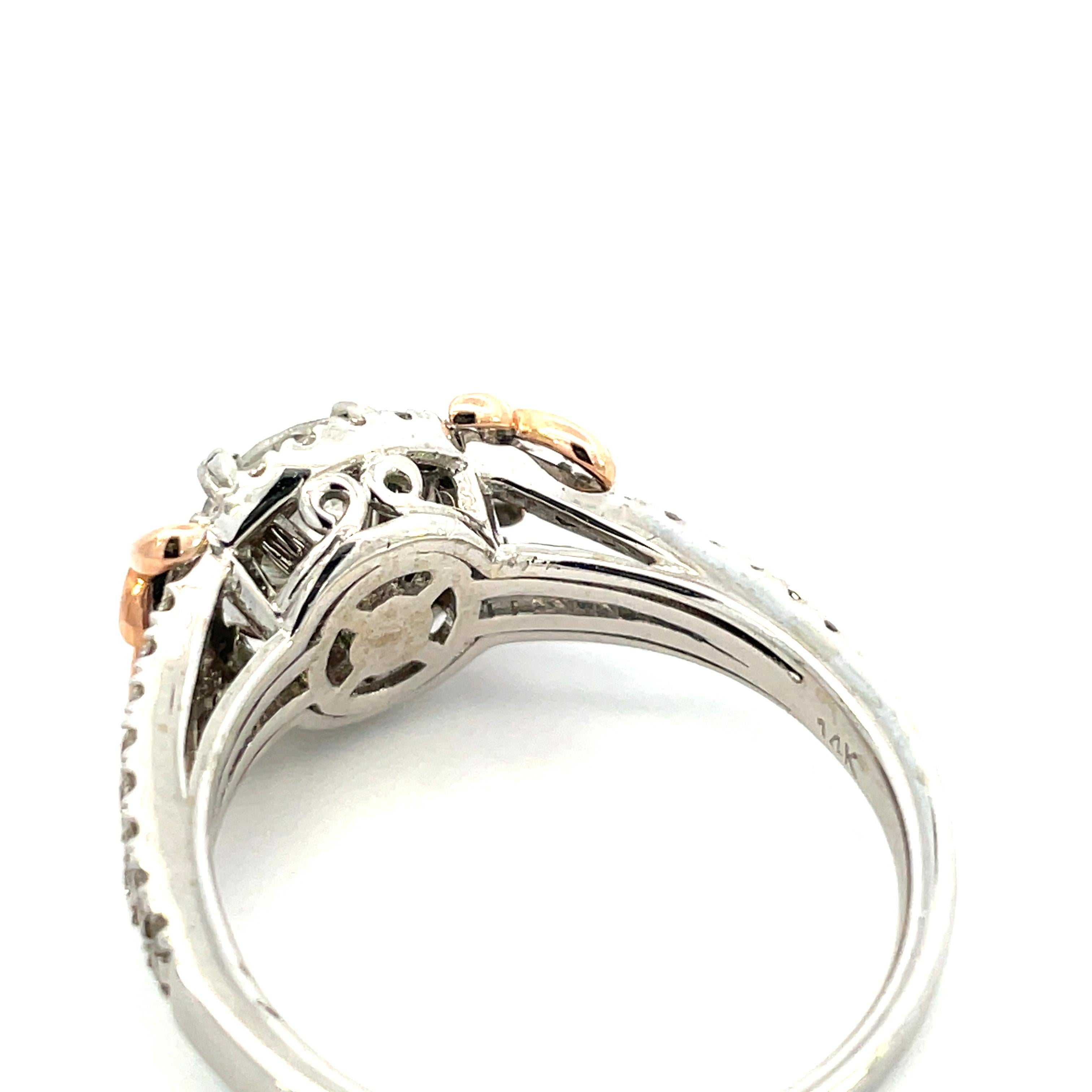 Contemporary 14K White/Rose Gold Diamond Halo Split Shank Ring  For Sale 1