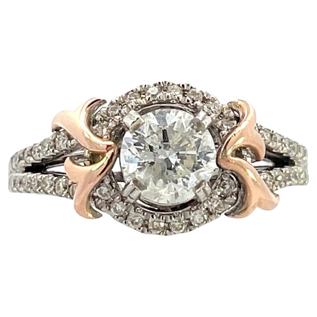 Contemporary 14K White/Rose Gold Diamond Halo Split Shank Ring 