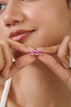 Contemporary 14K Yellow Gold 1.91ct Pear Ruby & Diamond Half Band Ring For Women