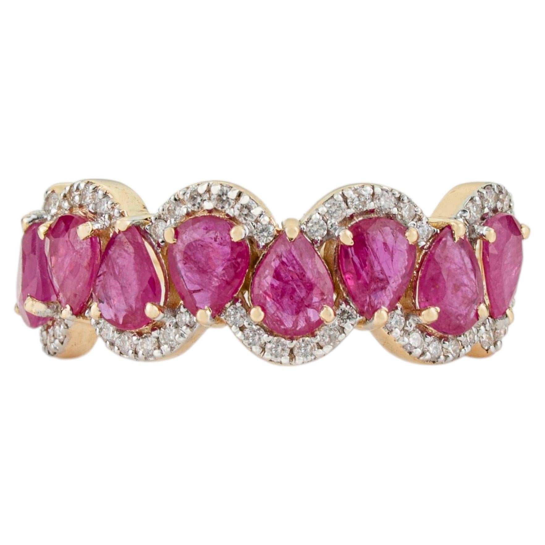 Contemporary 14K Yellow Gold 1.91ct Pear Ruby & Diamond Half Band Ring For Women