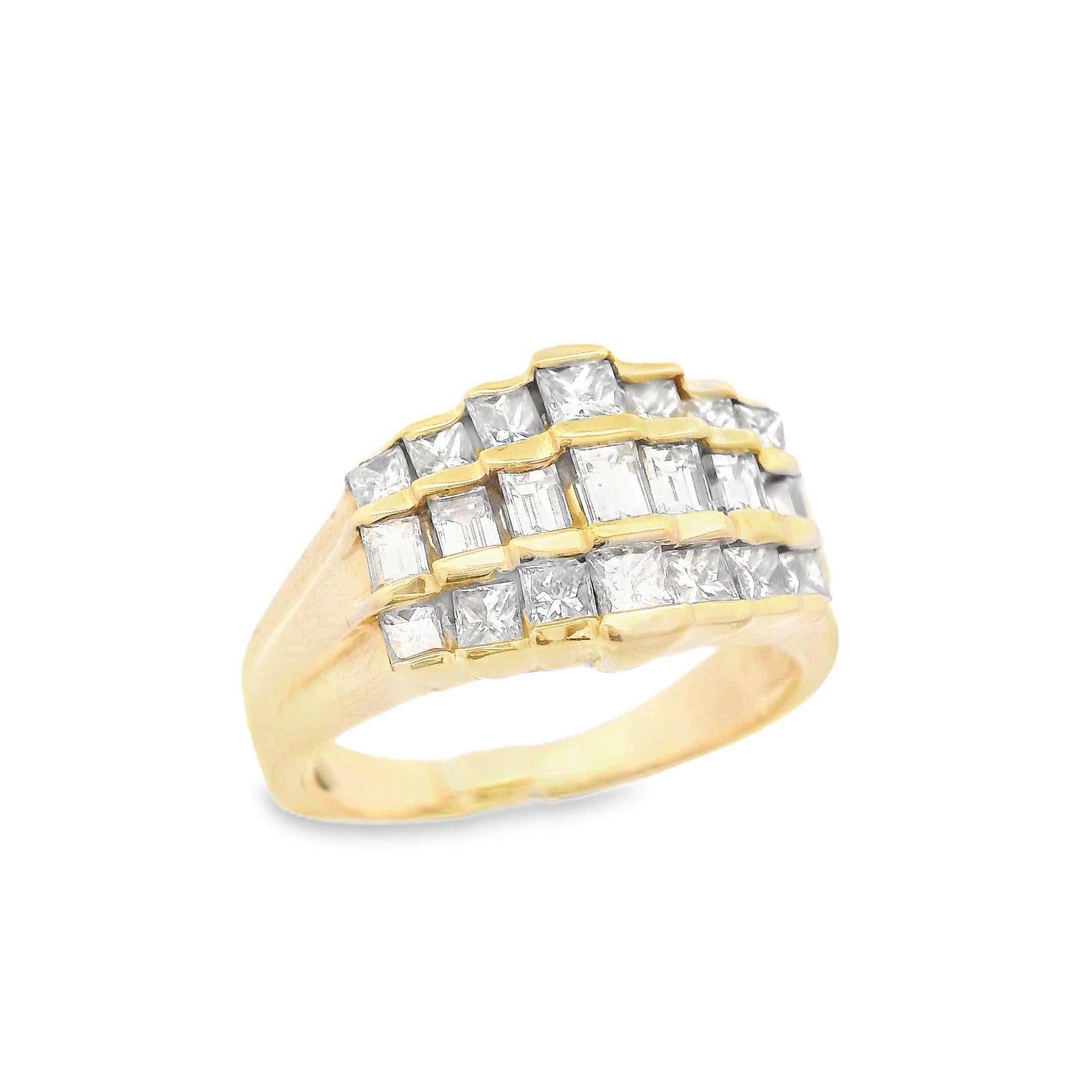 Princess Cut Contemporary 14K Yellow Gold Baguette and Princess Diamond Band w/ appraisal For Sale