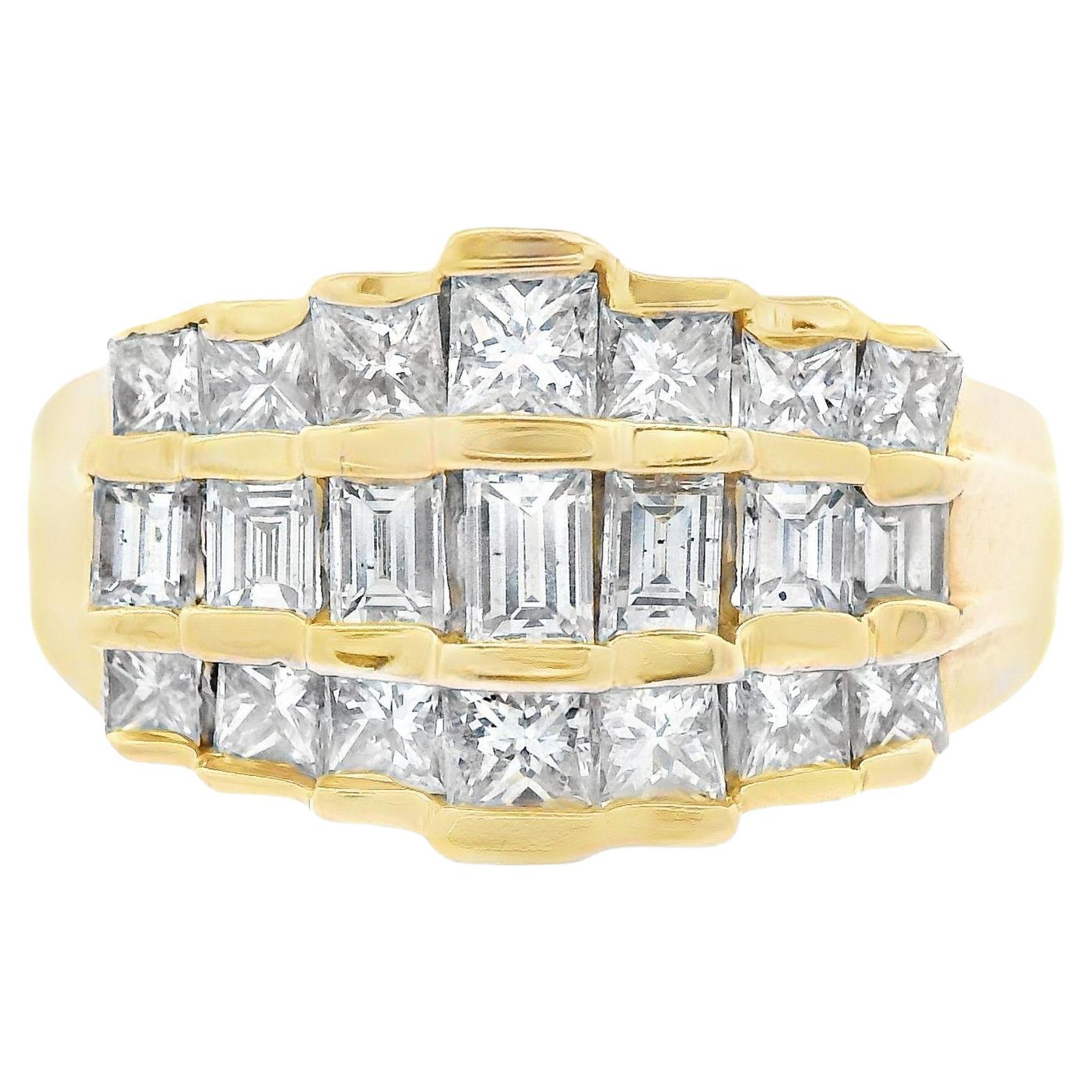 Contemporary 14K Yellow Gold Baguette and Princess Diamond Band w/ appraisal For Sale