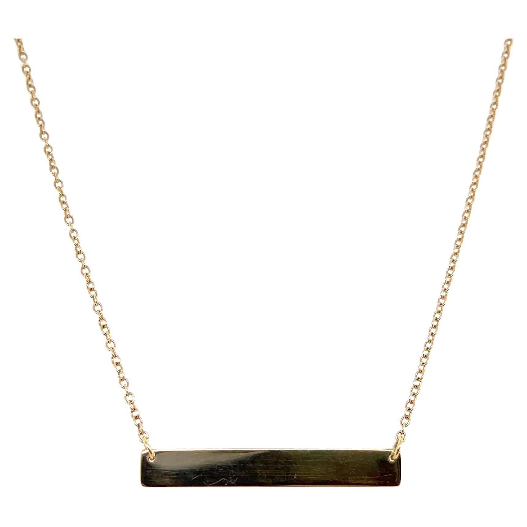 Contemporary 14k Yellow Gold Bar Pendant Cable Chain Necklace