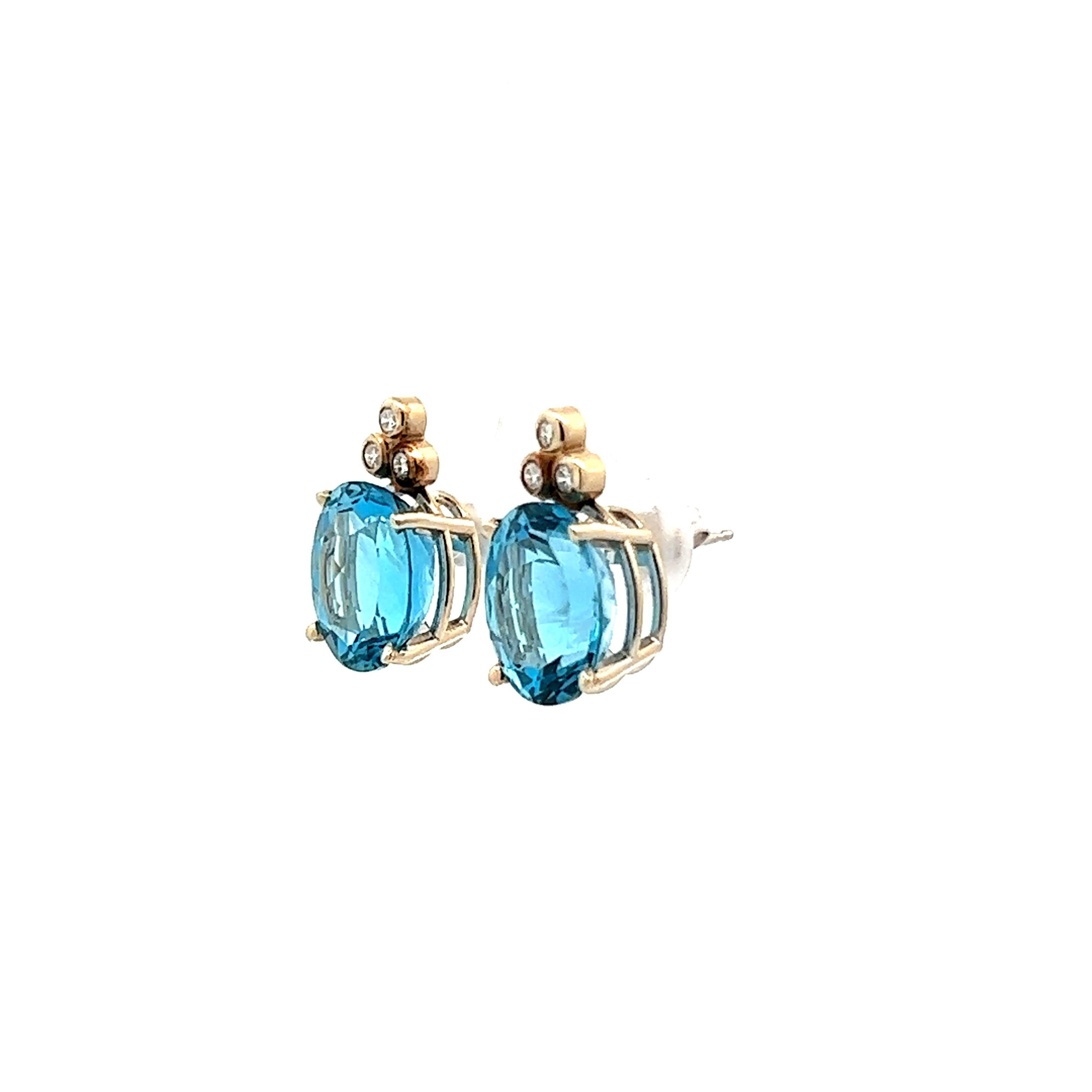 Contemporary 14K White Gold Blue Topaz & Diamond Earrings  For Sale 2