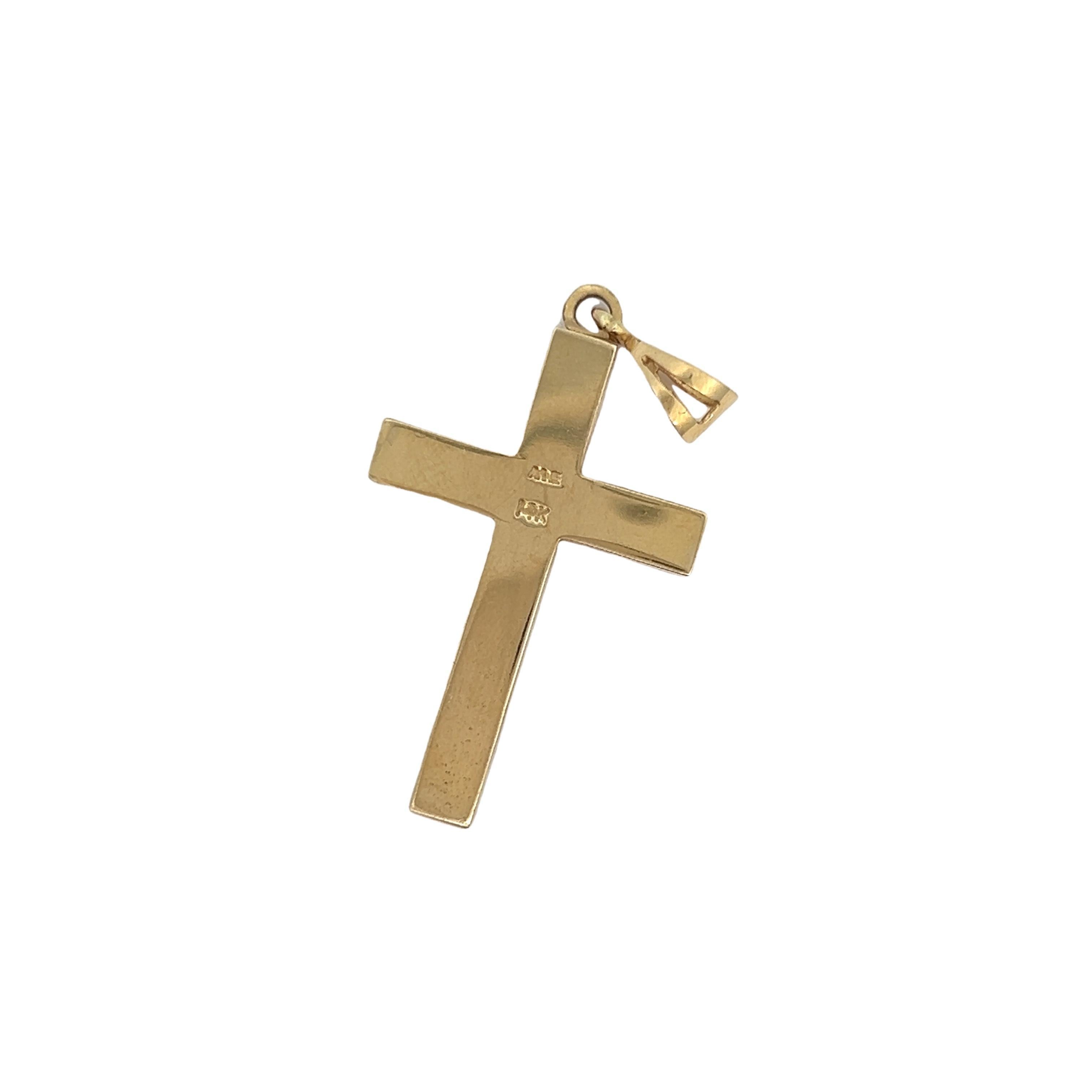 Ciondolo a forma di croce in oro giallo 14k con intarsio di onice nera in vendita 3