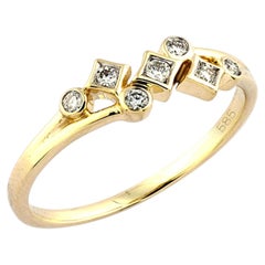 Contemporary 14K Yellow Gold Diamond Cluster Ring, Seven Stones