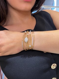 Contemporary 14K Yellow Gold Diamond Multi Row Bangle Bracelet, 2.00ct