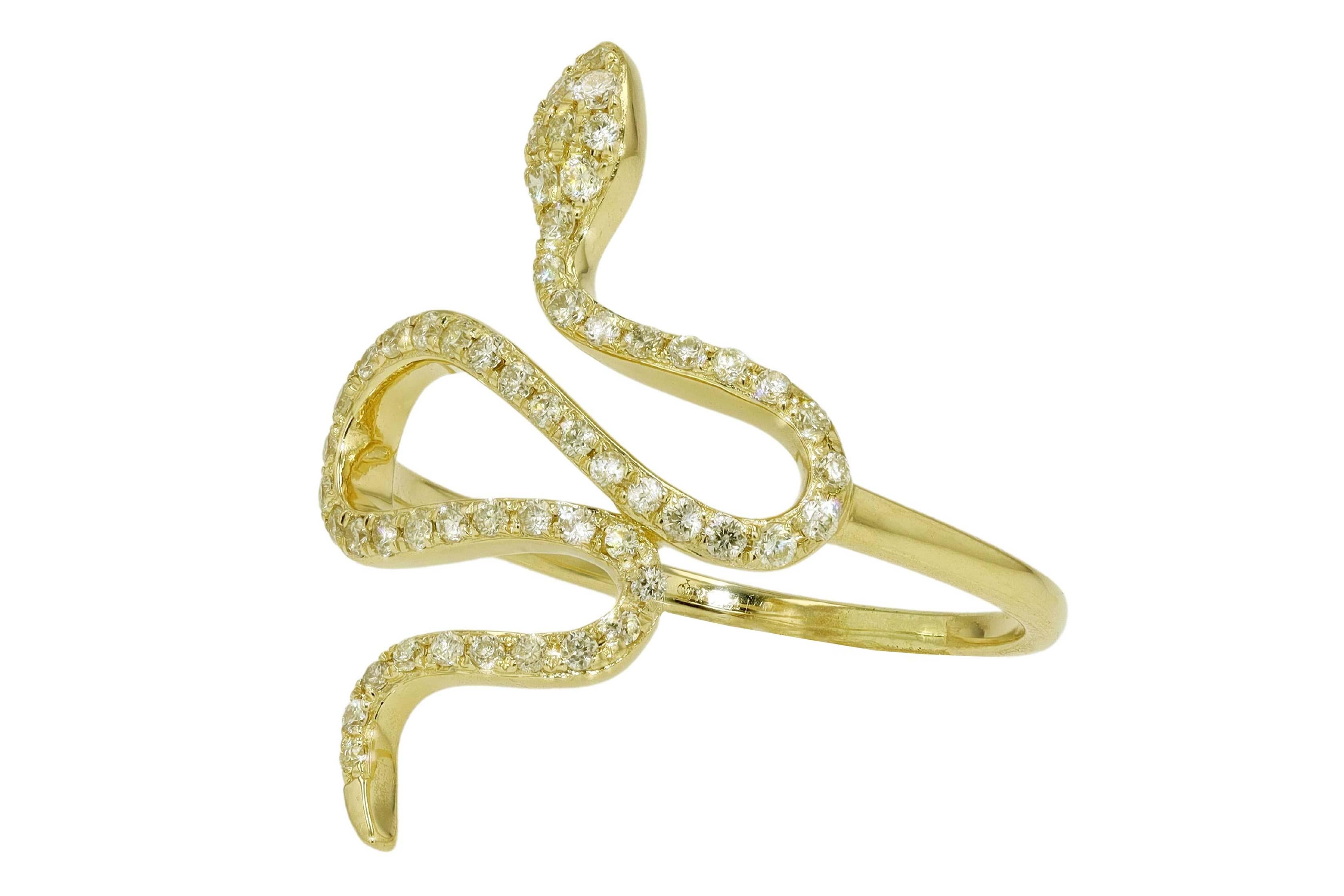Women's Contemporary 14k Yellow Gold & Diamond Snake Ring For Sale