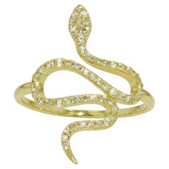 Vintage Contemporary 14k Yellow Gold & Diamond Snake Ring