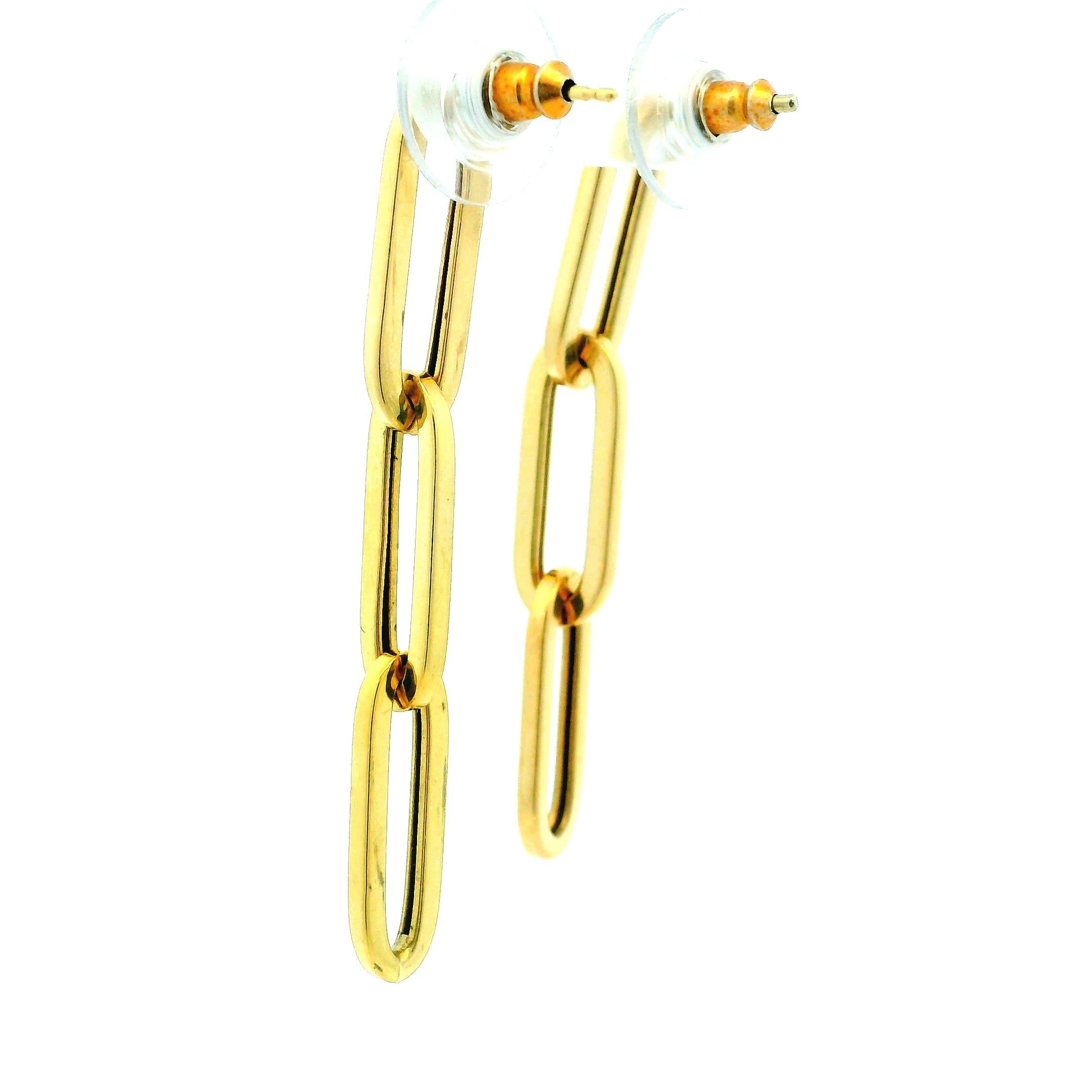 Boucles d'oreilles contemporaines en or jaune 14K à maillons en forme de trombones allongés en vente 6