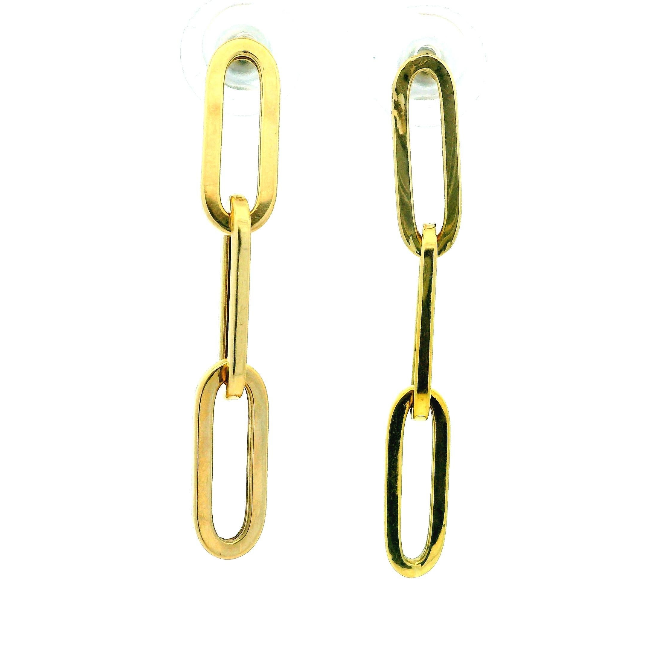 Boucles d'oreilles contemporaines en or jaune 14K à maillons en forme de trombones allongés en vente 7