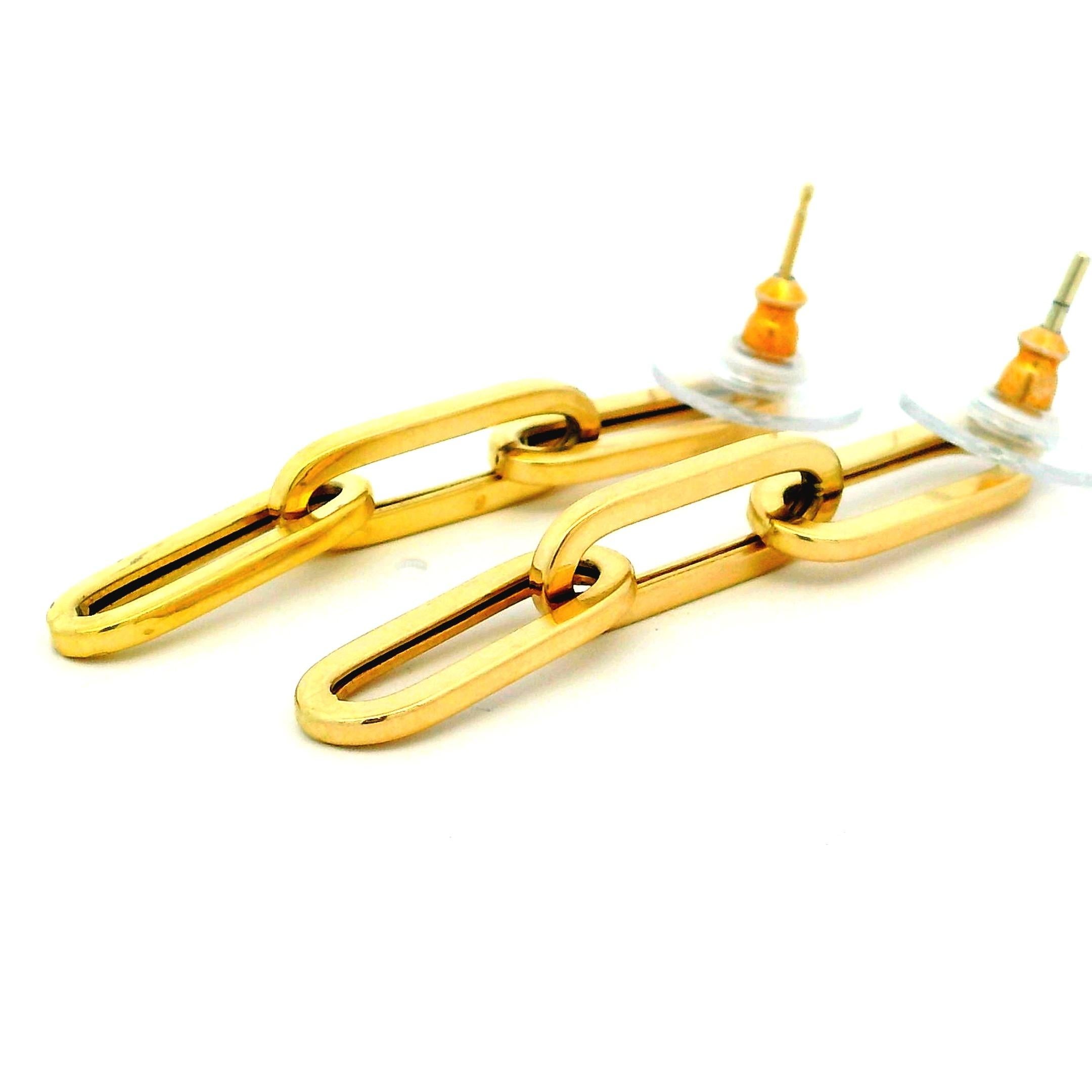 Boucles d'oreilles contemporaines en or jaune 14K à maillons en forme de trombones allongés en vente 8
