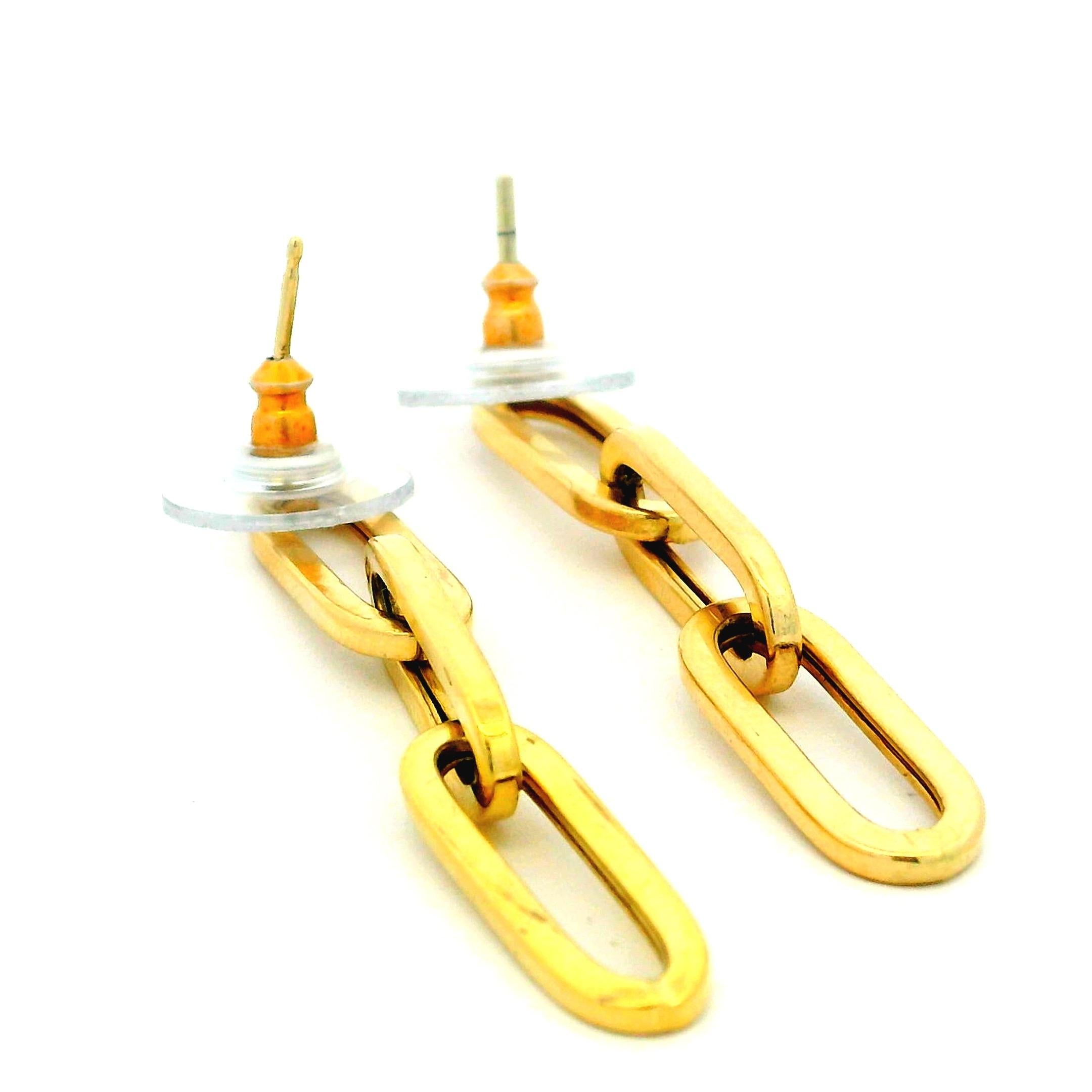 Boucles d'oreilles contemporaines en or jaune 14K à maillons en forme de trombones allongés en vente 9