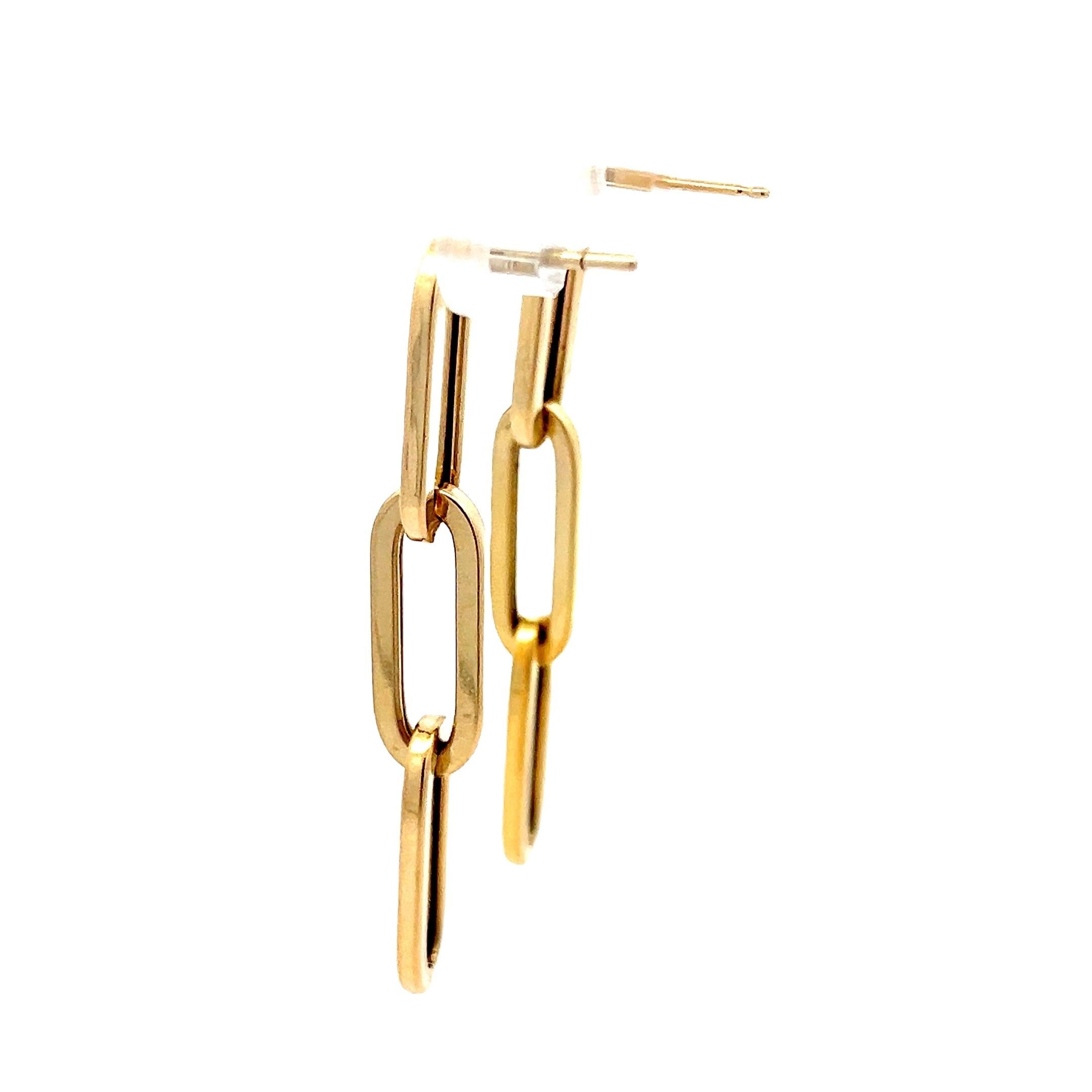Women's Contemporary 14K Yellow Gold Elongated Paperclip Link Drop Earrings For Sale