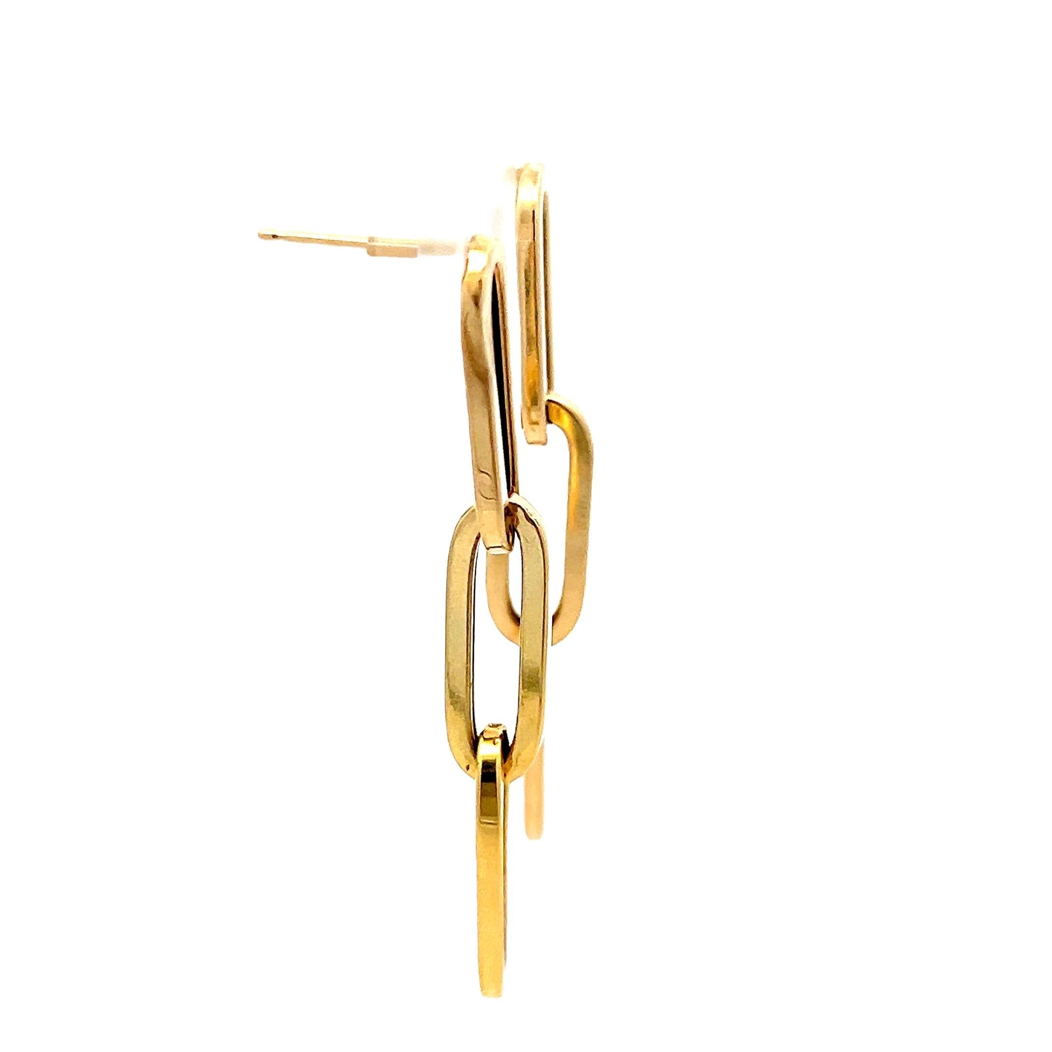 Contemporary 14K Yellow Gold Elongated Paperclip Link Drop Earrings For Sale 2