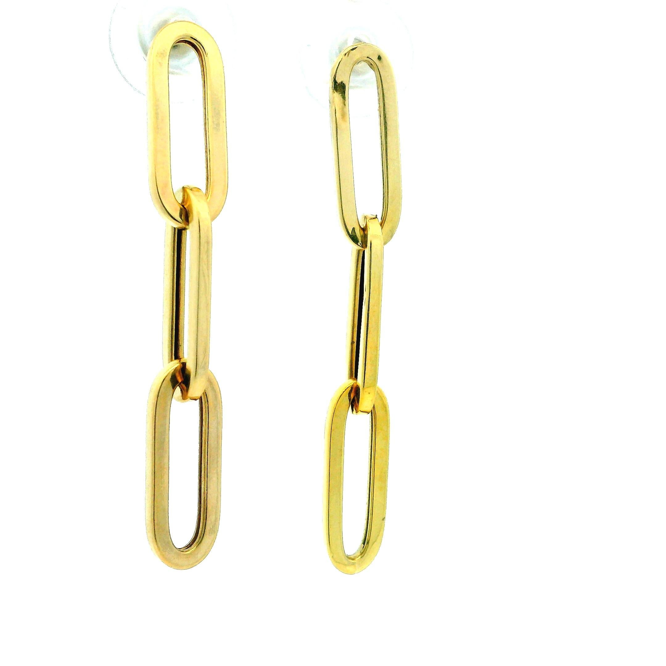 Boucles d'oreilles contemporaines en or jaune 14K à maillons en forme de trombones allongés en vente 2