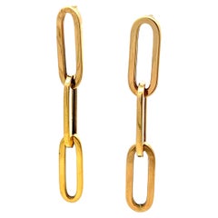 Contemporary 14K Yellow Gold Elongated Paperclip Link Drop Earrings