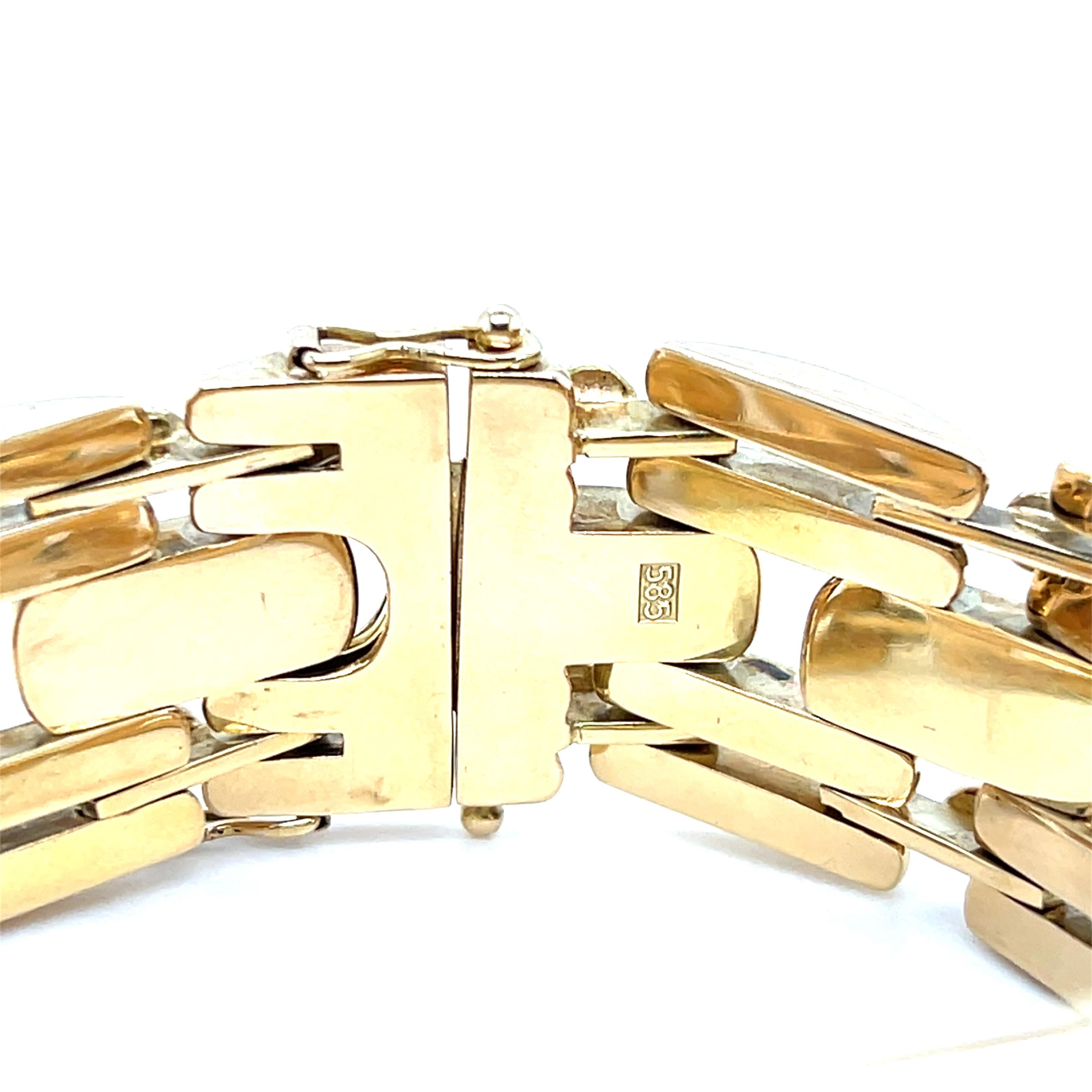 Pulsera contemporánea de oro amarillo de 14 quilates con eslabón de pantera de 8 pulgadas en venta 7