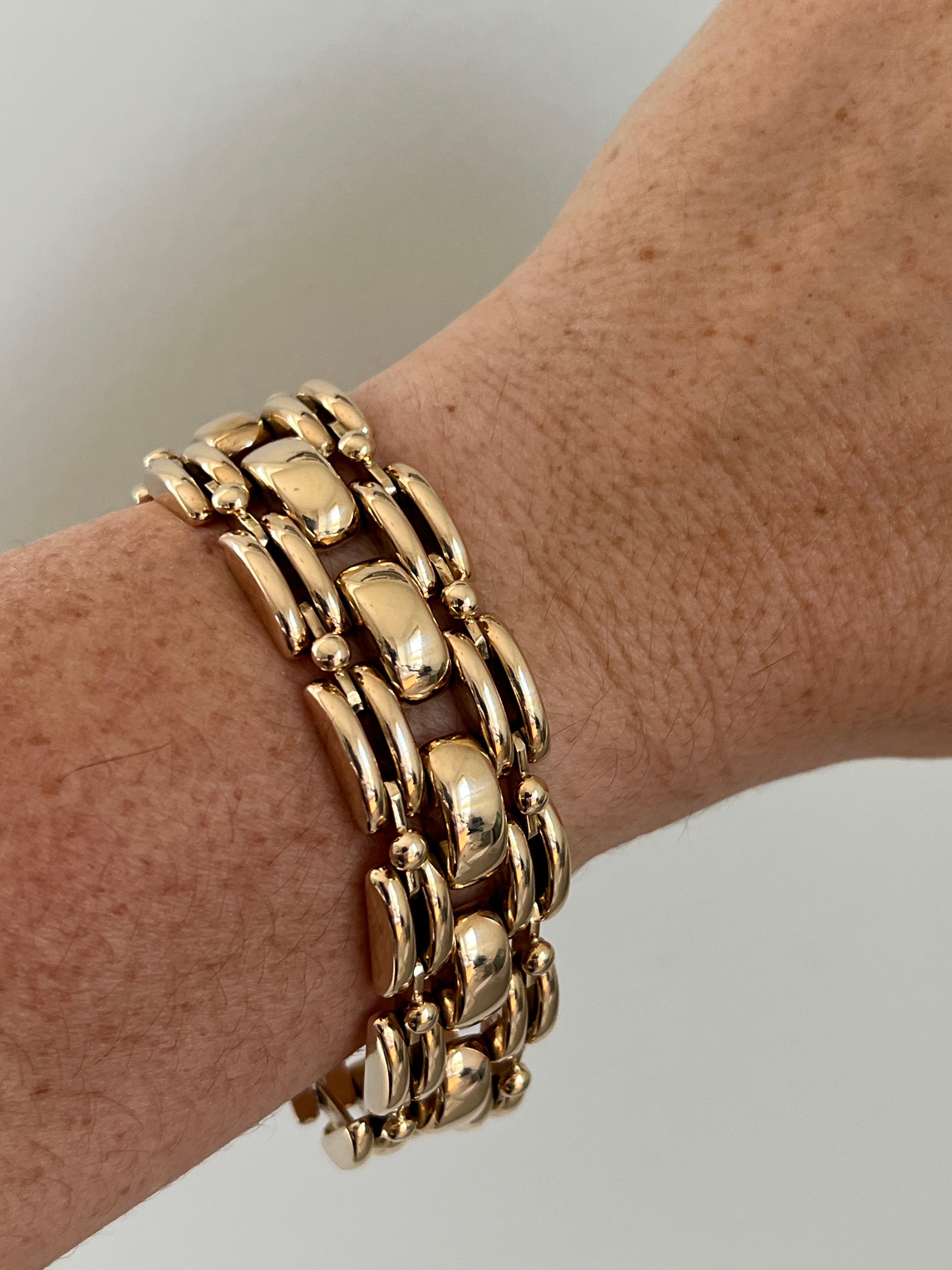 Pulsera contemporánea de oro amarillo de 14 quilates con eslabón de pantera de 8 pulgadas Contemporáneo en venta