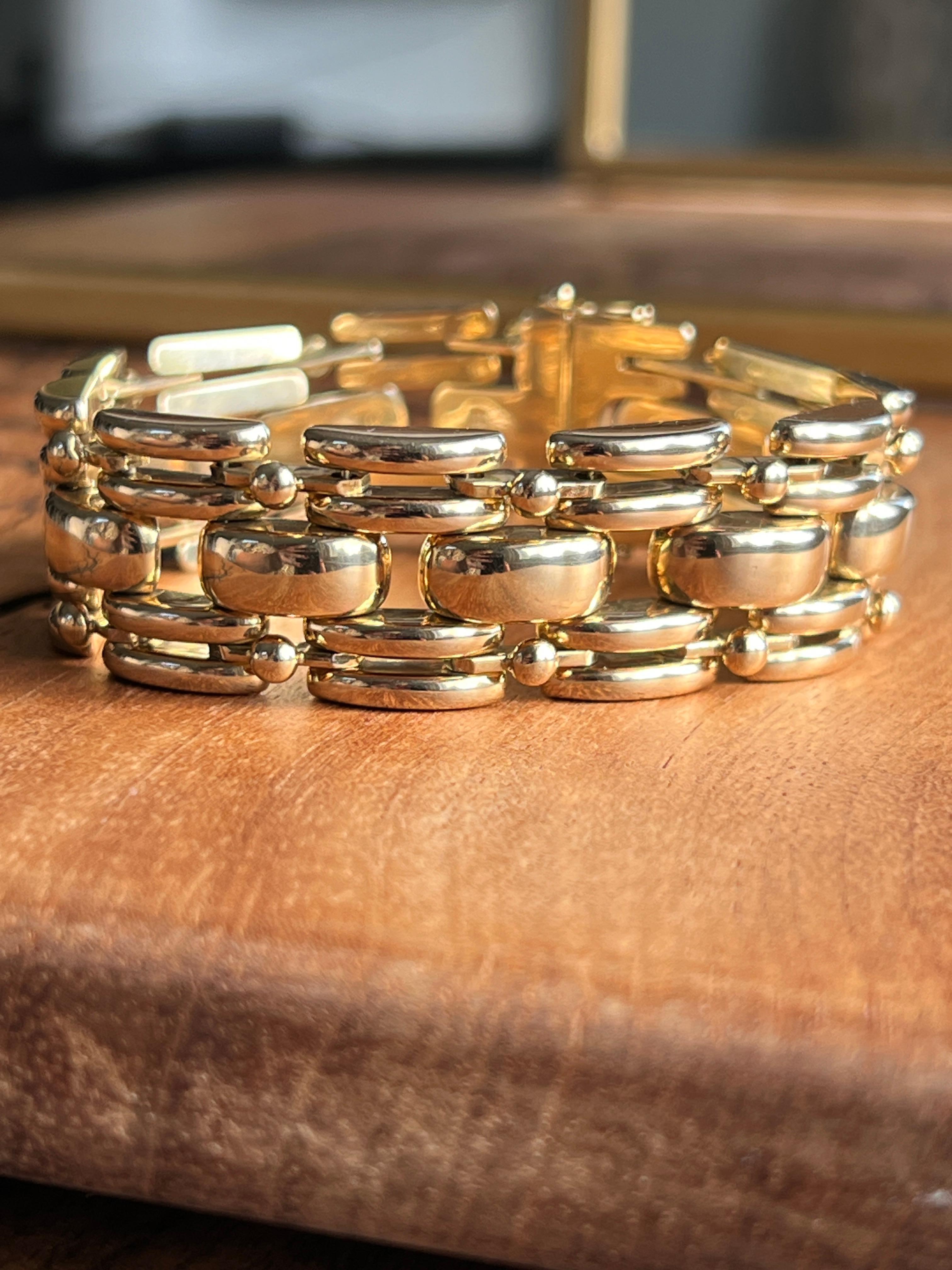 Pulsera contemporánea de oro amarillo de 14 quilates con eslabón de pantera de 8 pulgadas en Bueno estado para la venta en Towson, MD
