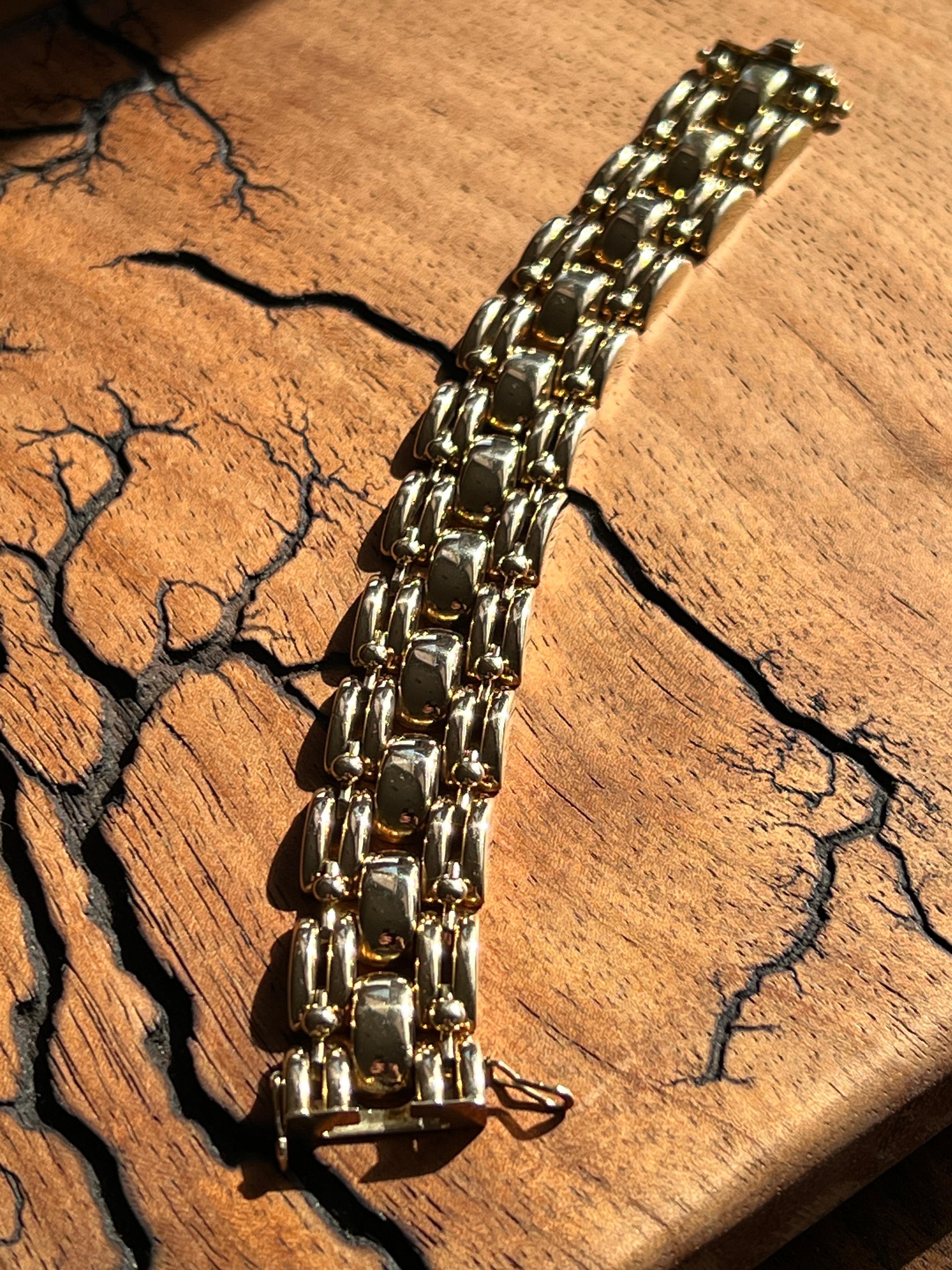 Femenino o masculino Pulsera contemporánea de oro amarillo de 14 quilates con eslabón de pantera de 8 pulgadas en venta
