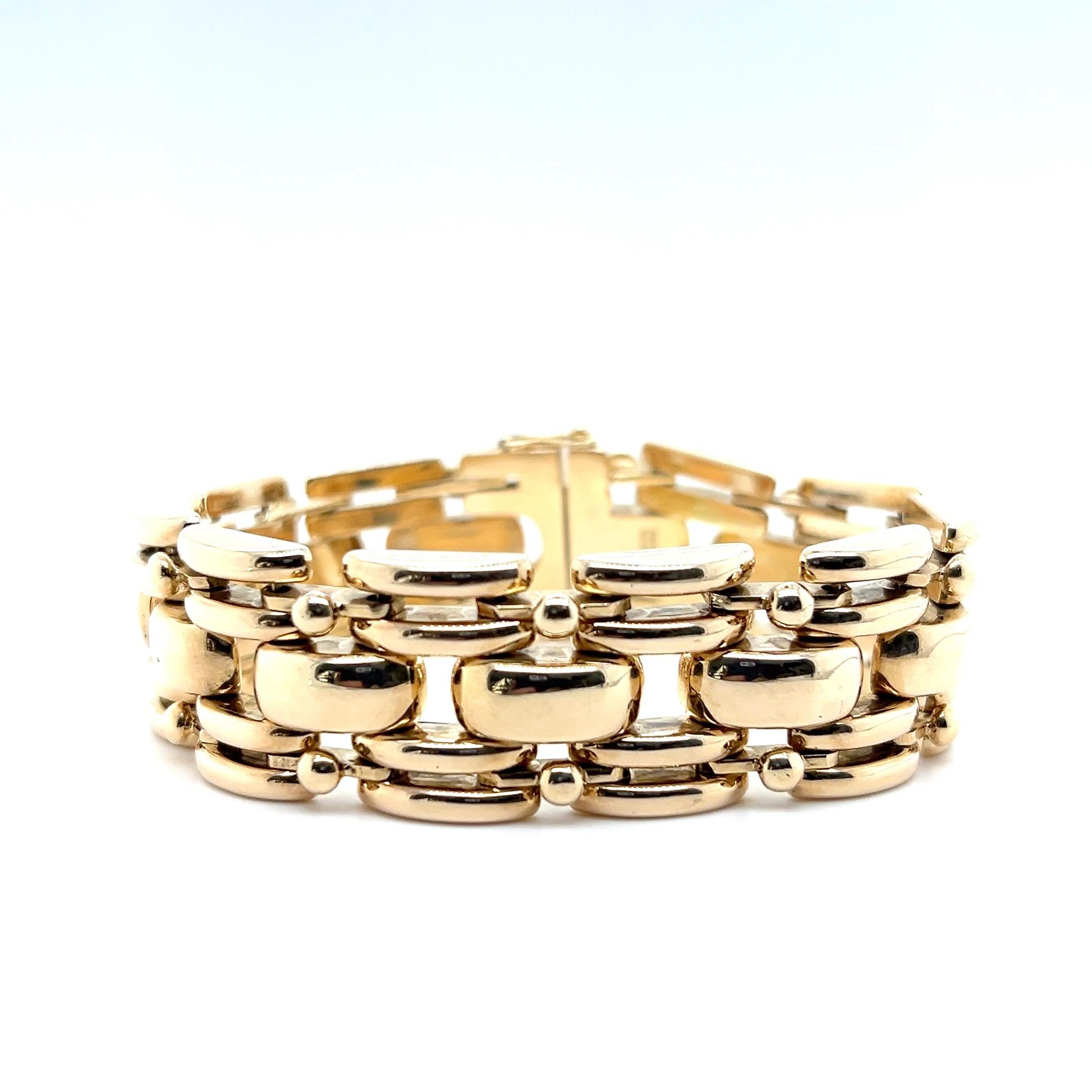 Pulsera contemporánea de oro amarillo de 14 quilates con eslabón de pantera de 8 pulgadas en venta 1