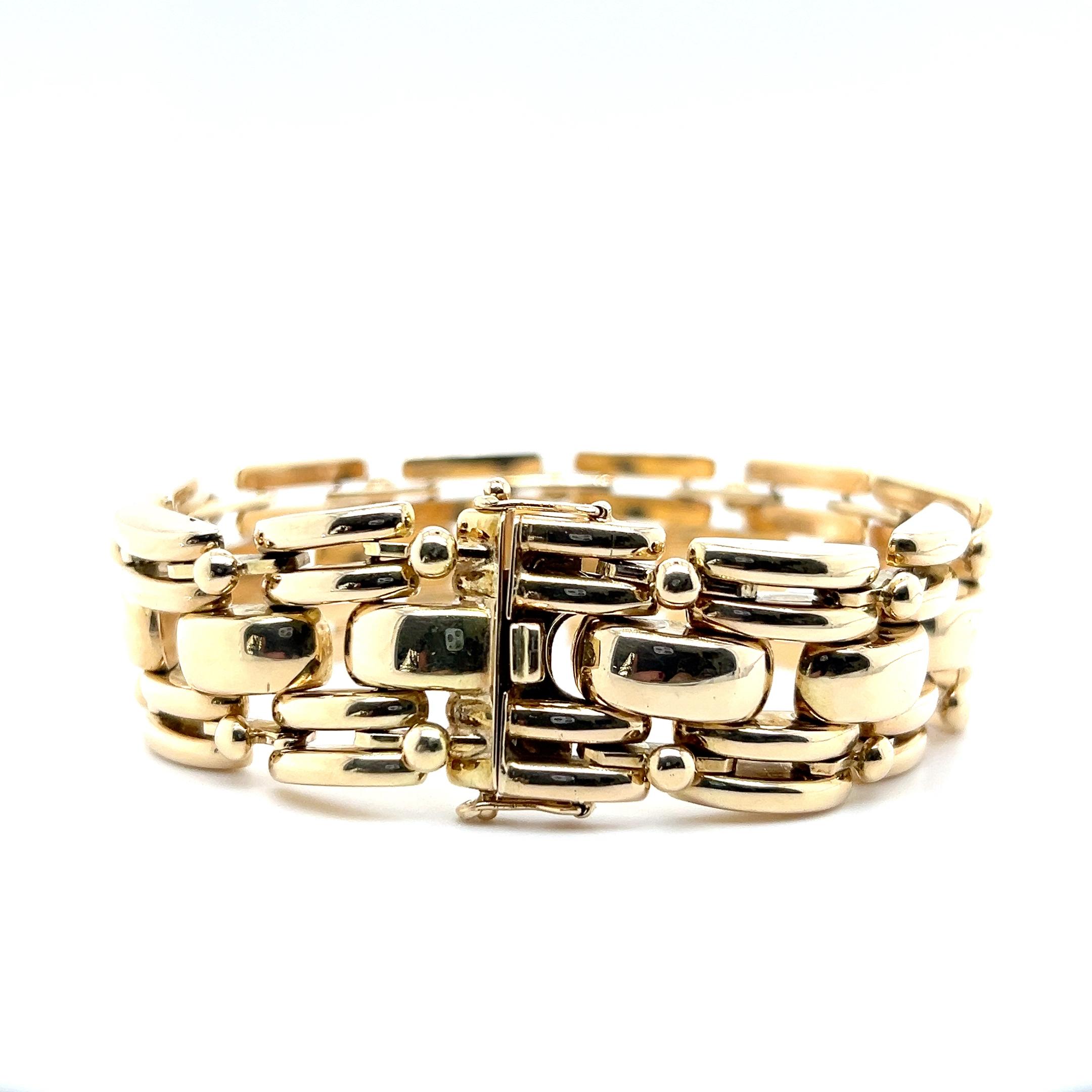Pulsera contemporánea de oro amarillo de 14 quilates con eslabón de pantera de 8 pulgadas en venta 3