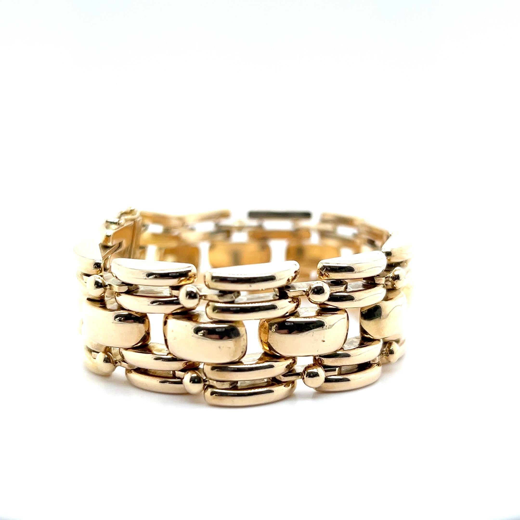 Pulsera contemporánea de oro amarillo de 14 quilates con eslabón de pantera de 8 pulgadas en venta 4
