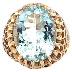 Contemporary 14K Yellow Gold Filigree Mid-Century Aquamarine Ring