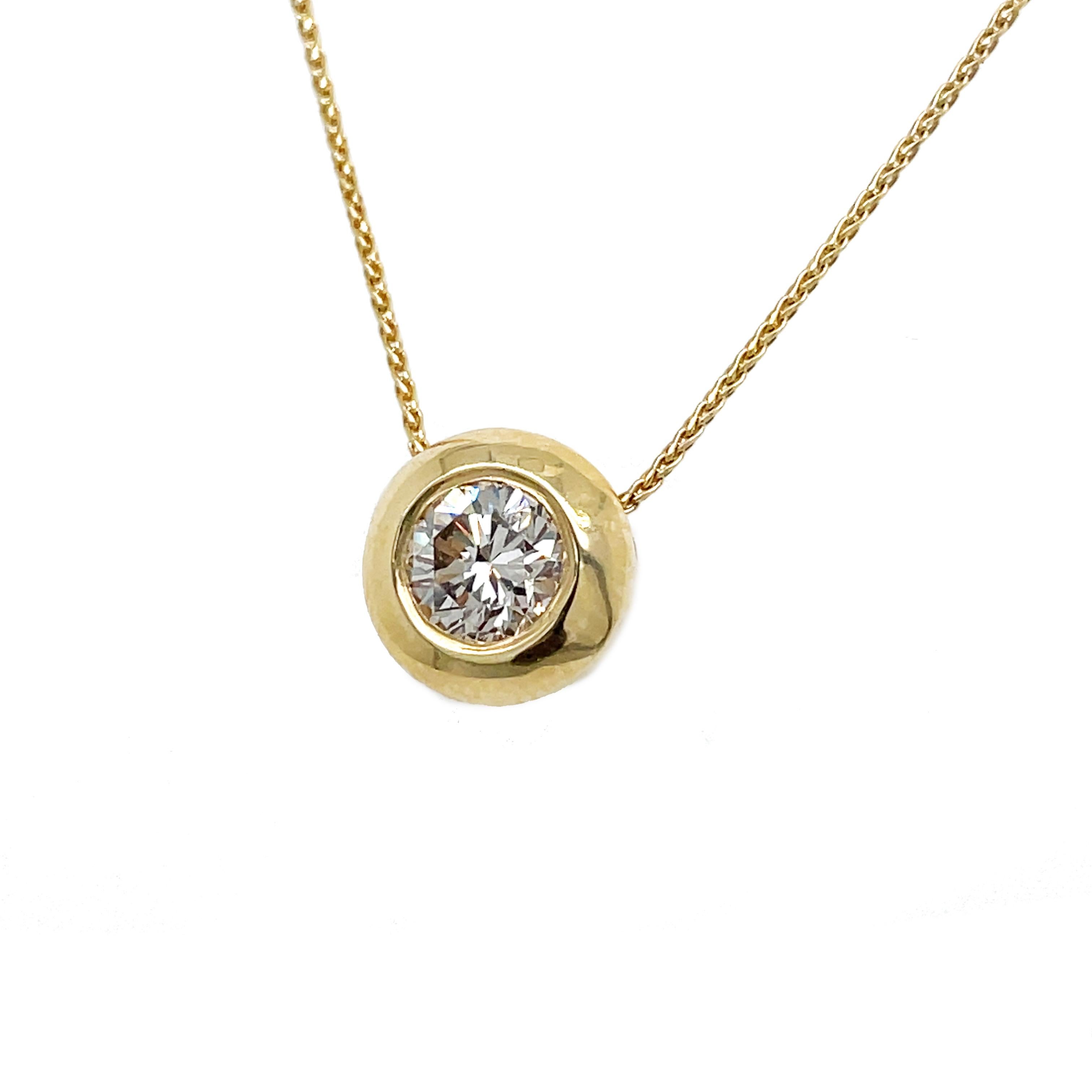 Round Cut Contemporary 14K Yellow Gold Floating Diamond Bezel Necklace
