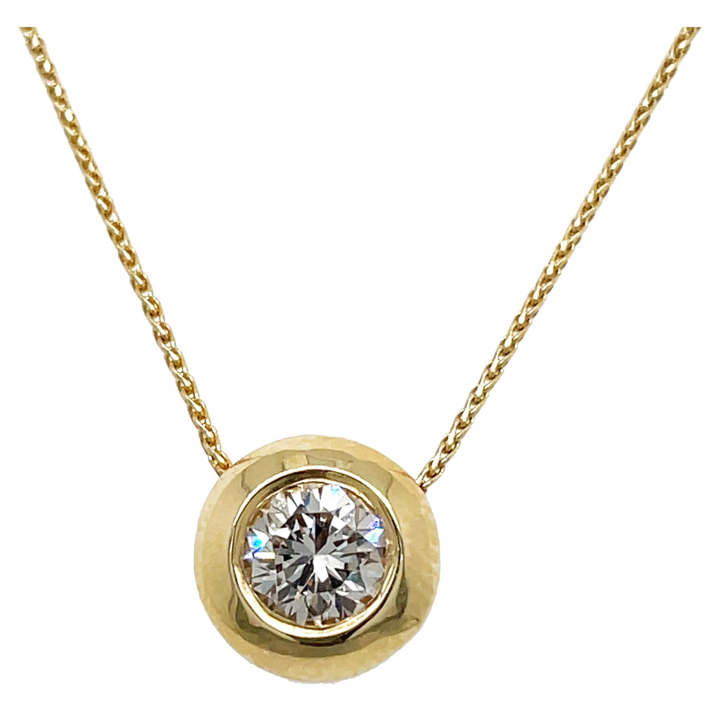 Contemporary 14K Yellow Gold Floating Diamond Bezel Necklace