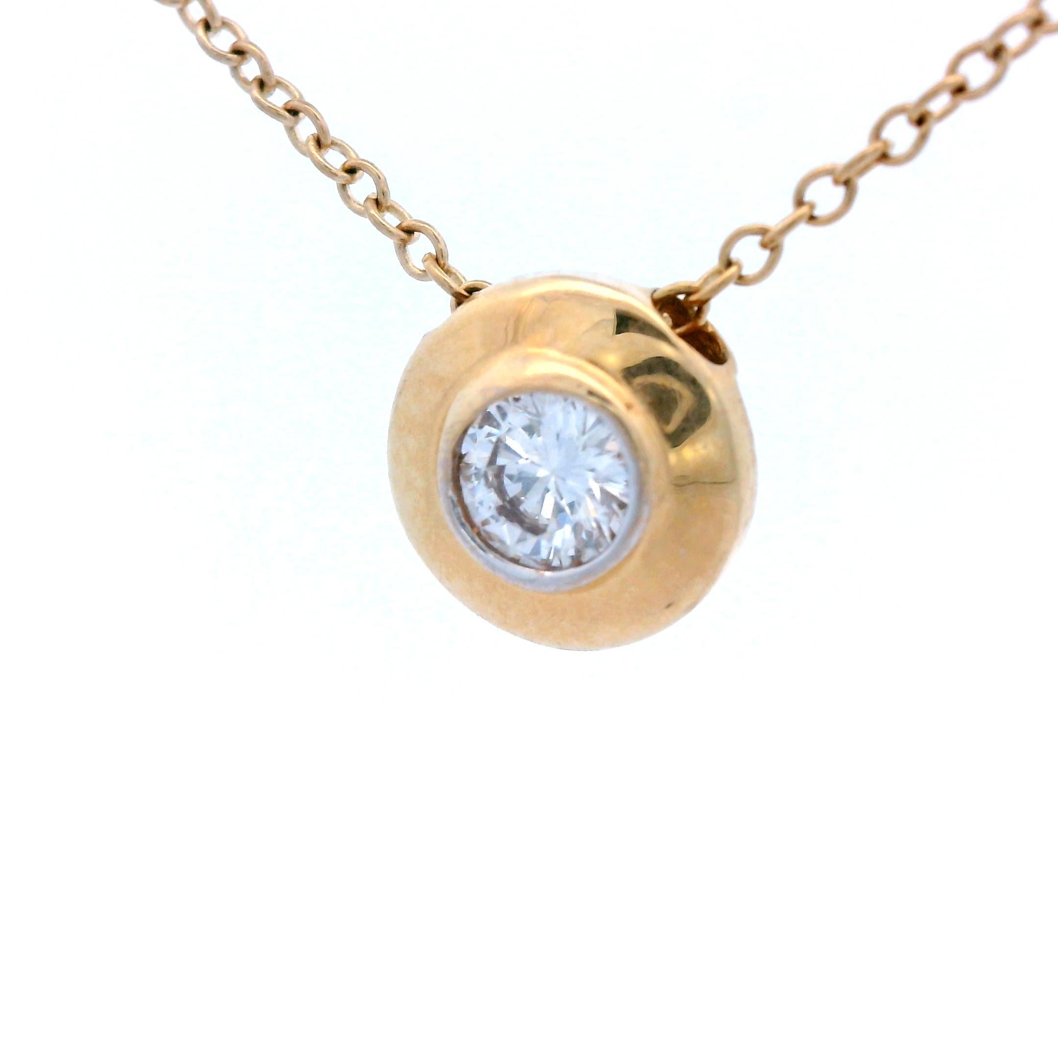 Collana contemporanea con diamanti fluttuanti in oro giallo 14k e ciondolo con castone di diamanti In condizioni ottime in vendita a Lexington, KY