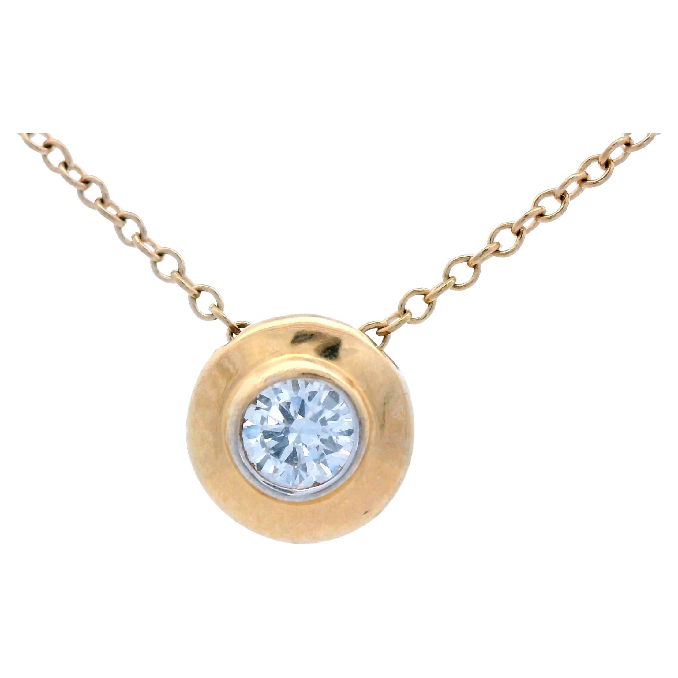 Contemporary 14k Yellow Gold Floating Diamond Necklace w/ Diamond Bezel Pendentif