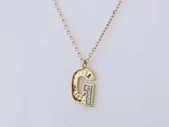 Contemporary 14K Yellow Gold G Pendant Necklace with 5 Diamonds