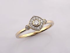 Bague contemporaine en or jaune 14 carats, style « halo » et « cluster », sertie de 15 diamants