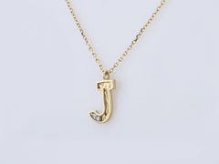 Contemporary 14K Yellow Gold Initial J Pendant Necklace with Diamonds
