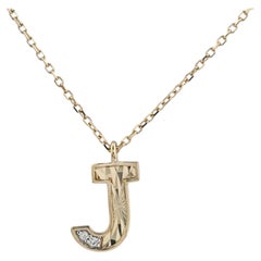 Contemporary 14K Yellow Gold Initial J Pendant Necklace with Diamonds