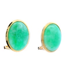 Contemporary 14k Yellow Gold Jade Clip-On Earrings