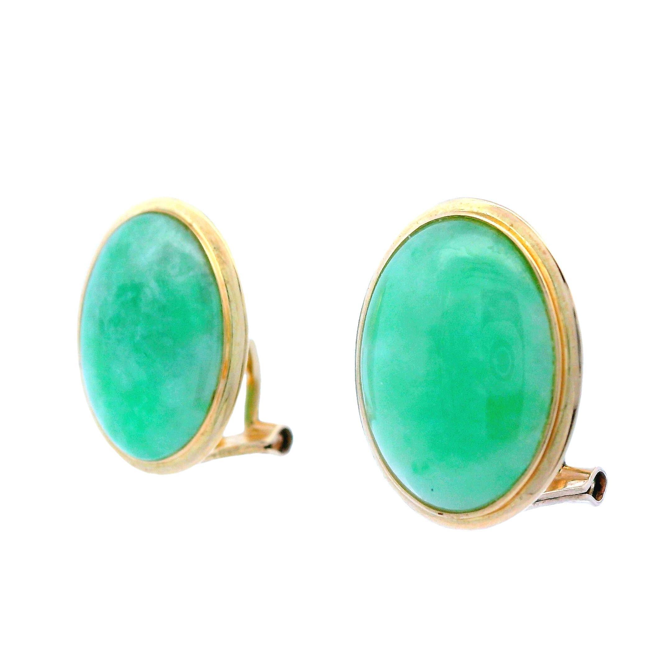 Contemporary 14k Gelbgold Jade Clip-On Ohrringe Damen im Angebot