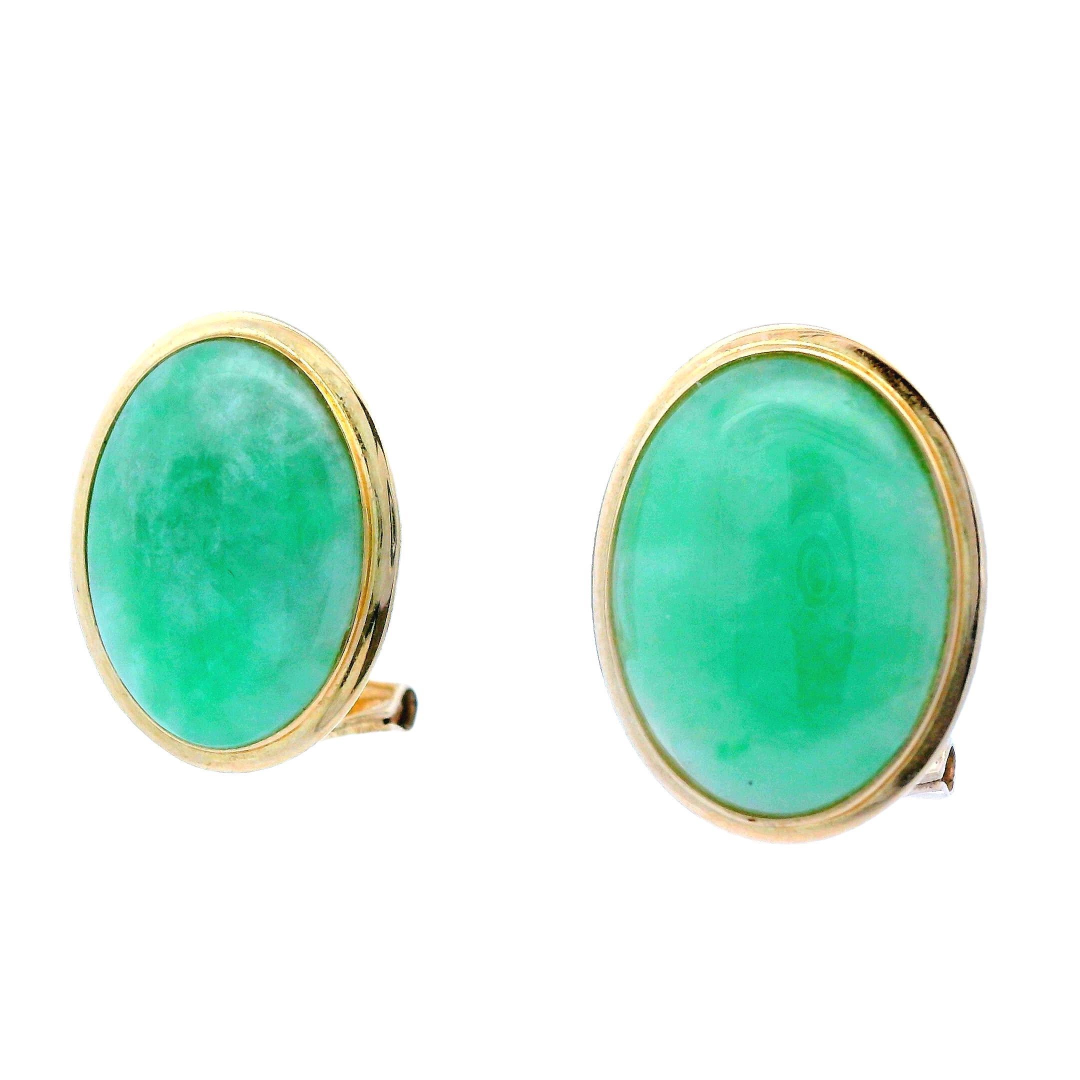 Contemporary 14k Gelbgold Jade Clip-On Ohrringe im Angebot 1