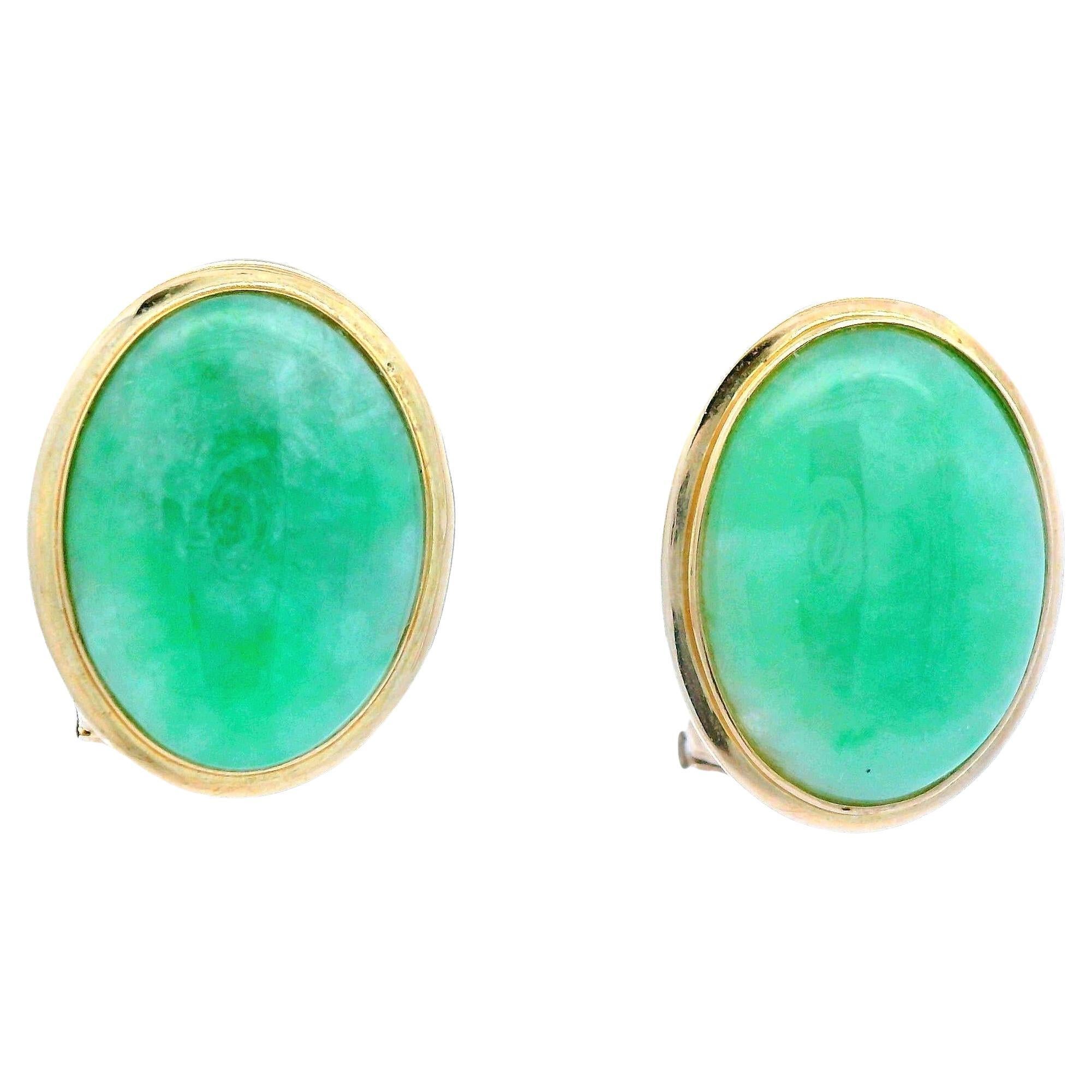 Contemporary 14k Yellow Gold Jade Clip-On Earrings