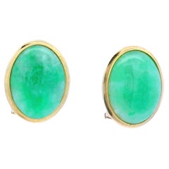 Contemporary 14k Yellow Gold Jade Clip-On Earrings