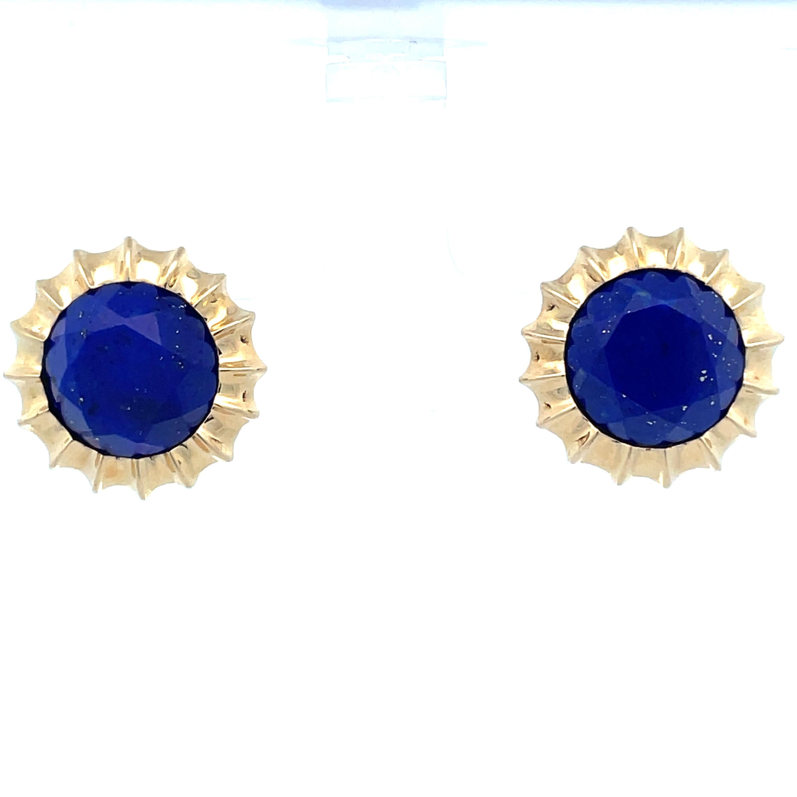 Contemporary 14K Yellow Gold Kors Lapis Lazuli Button Stud Earrings  In Excellent Condition In Lexington, KY