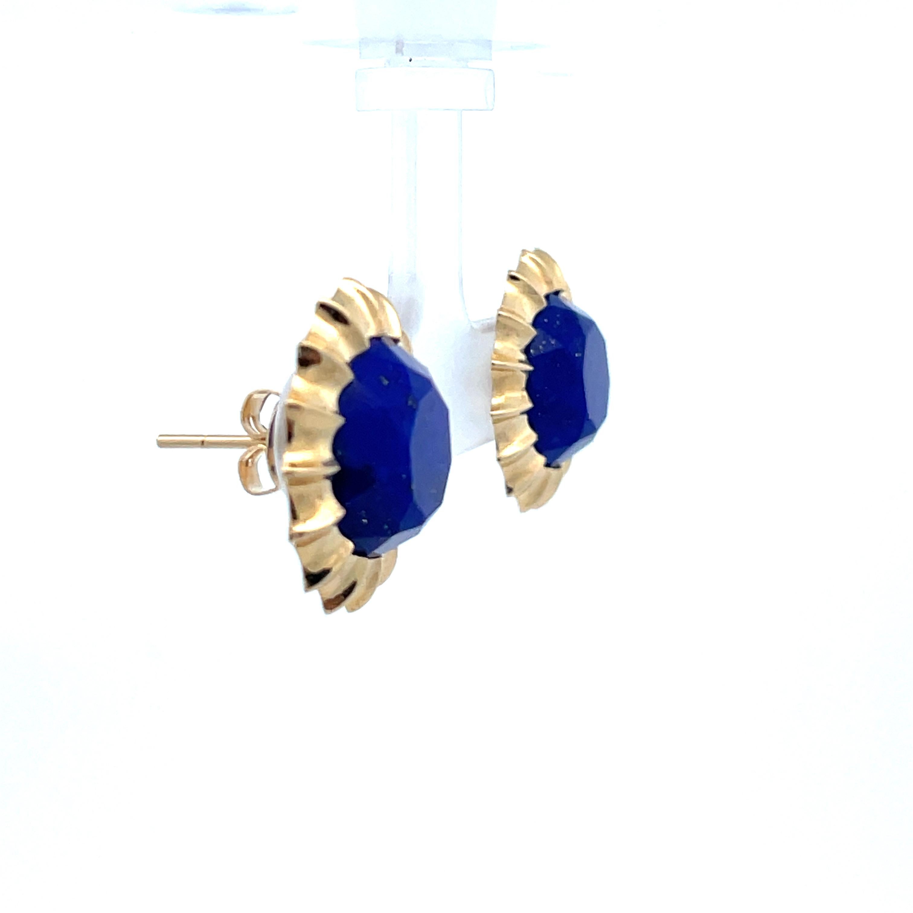 Contemporary 14K Yellow Gold Kors Lapis Lazuli Button Stud Earrings  1