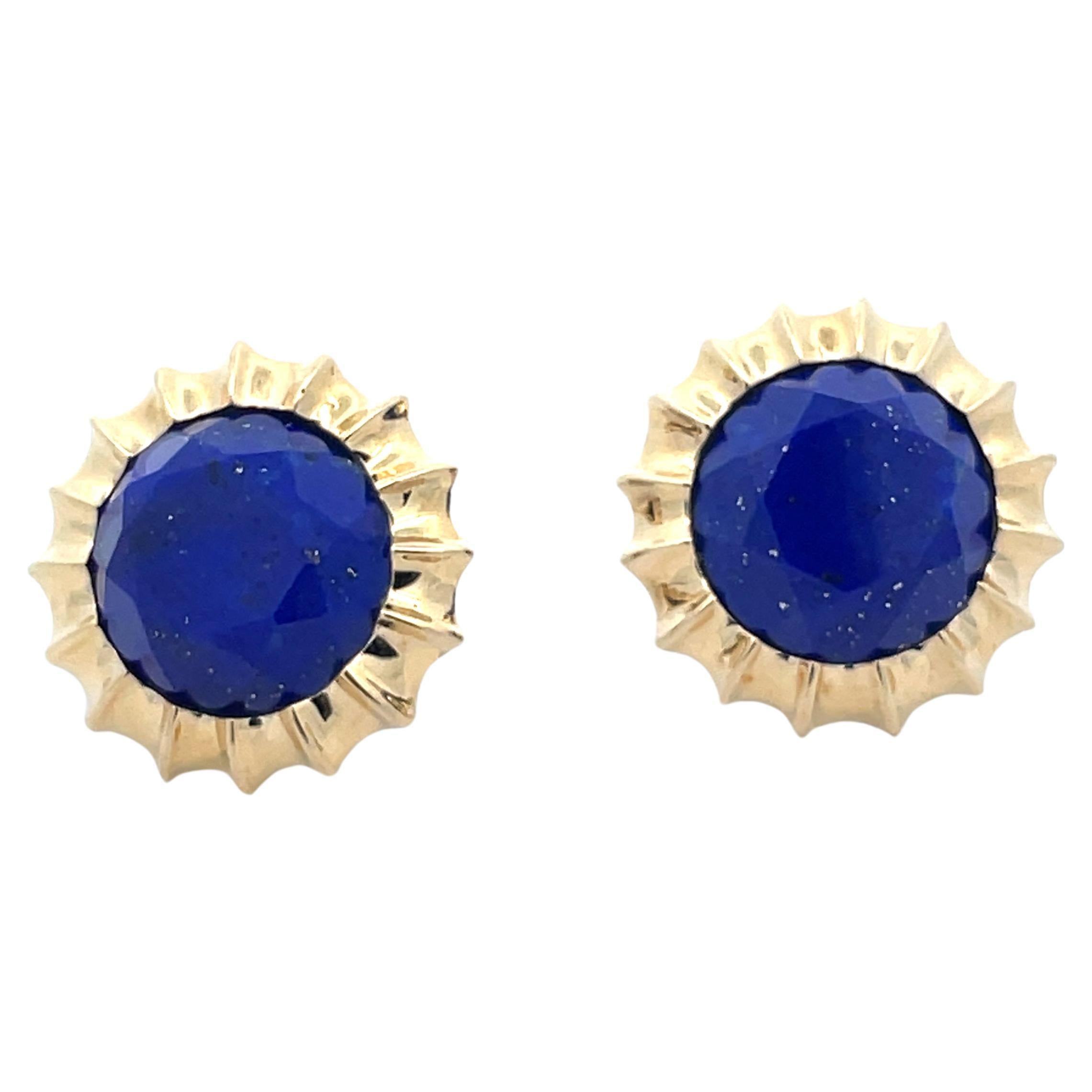 Contemporary 14K Yellow Gold Kors Lapis Lazuli Button Stud Earrings 