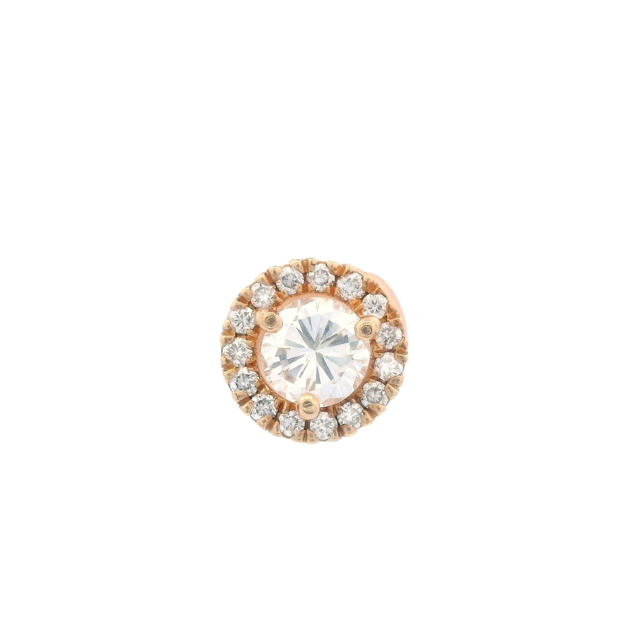 Round Cut Contemporary 14k Yellow Gold Margarita Diamond Earrings VS1 For Sale